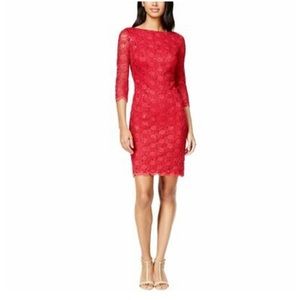 NEW Calvin Klein Red Sequined V-back Lace dress